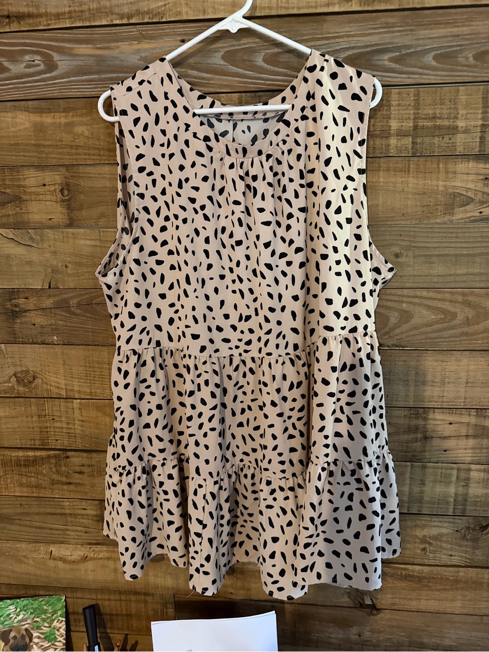Sleeveless Tiered Peplum Top - Blush with Black Spot Print 3x